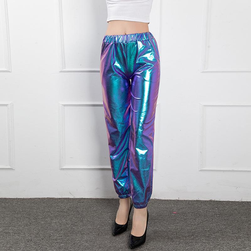 shiny sports laser street party trousers color hologram