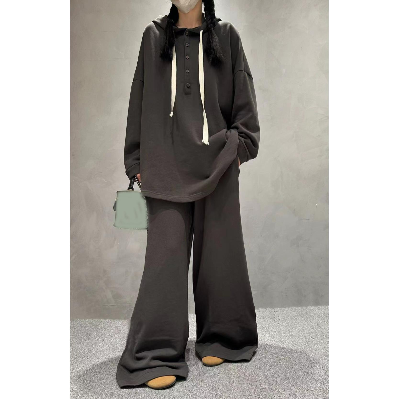 pants wide-leg loose sweatshirt long-sleeved style literary