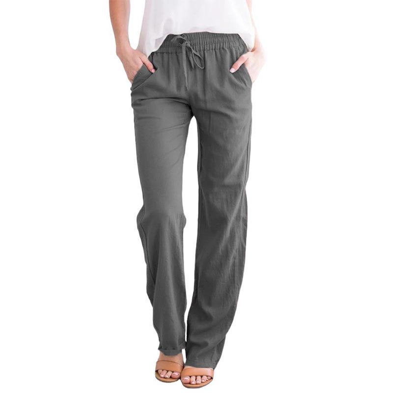 trousers wide-leg casual loose drawstring linen and cotton