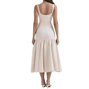 Round Neck Sleeveless Solid Color Shirred Fitted Dress
