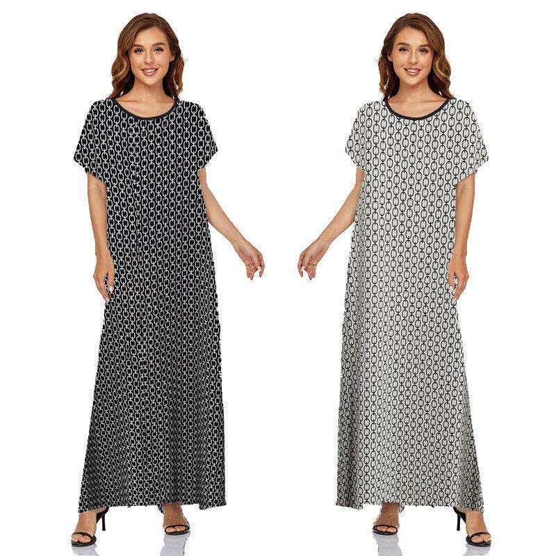 green short-sleeved dress round-neck fashion dress Womens