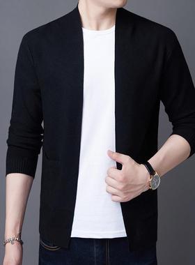 Knitted Cardigan Mens All-match Thin Solid Color Buttonless