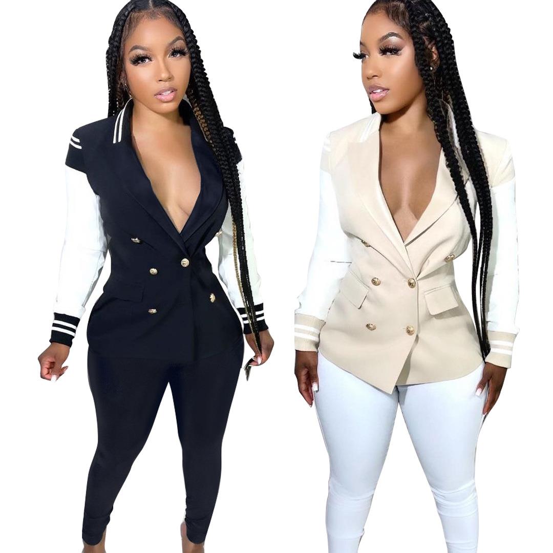 women autumn winter blazer dress new casual double breasted