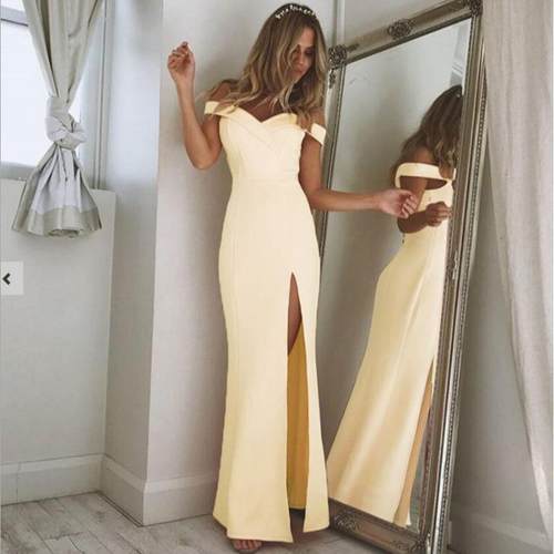 the solid shoulder length bridesmaids gown evening backless