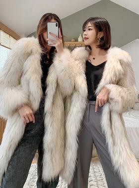 windbreaker casual loose coat fur fox long coat fur raccoon