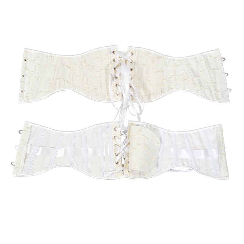 Creamy white embossed jacquard short waist buckle fishbone