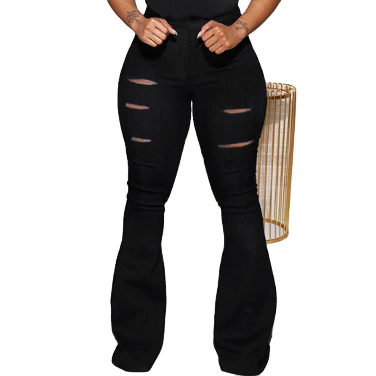womens classic waist fit trousers high Womens slim ripped