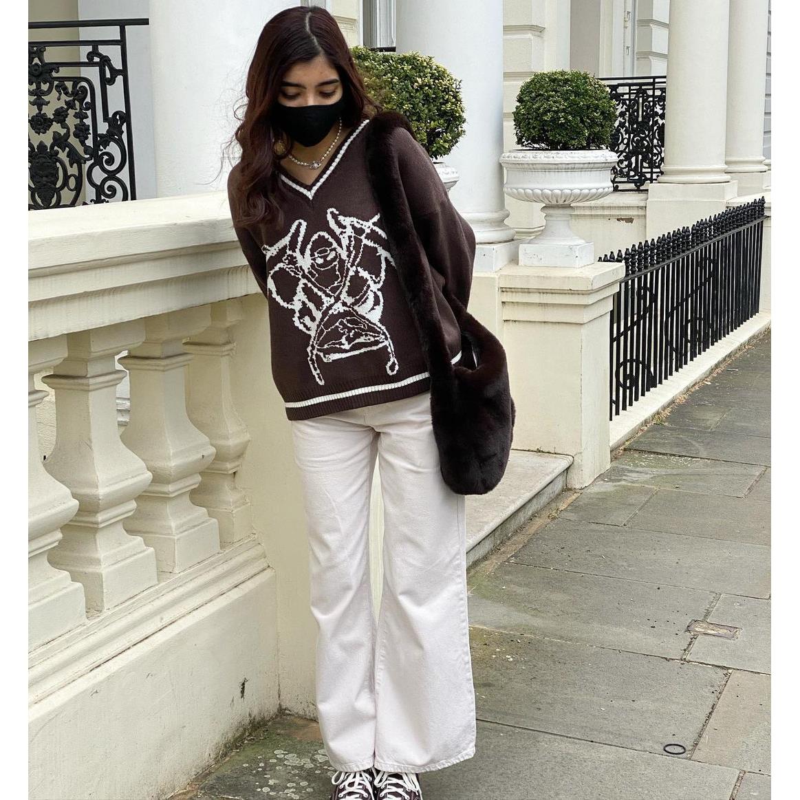 knit couple pullover casual loose street high inset men for