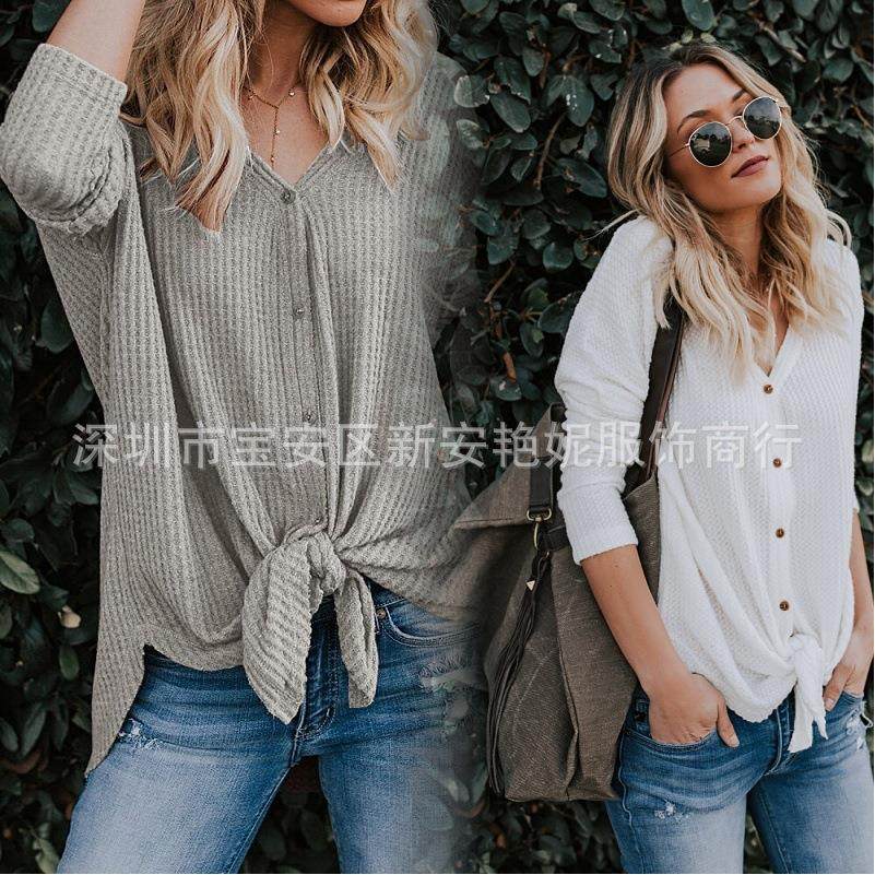 long-sleeved womens T-shirt shirt V-neck Five-color