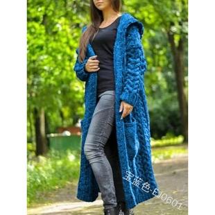 braided hooded long sweater cardigan Women