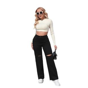 jeans bottom bell ripped loose mid-rise fashionable long