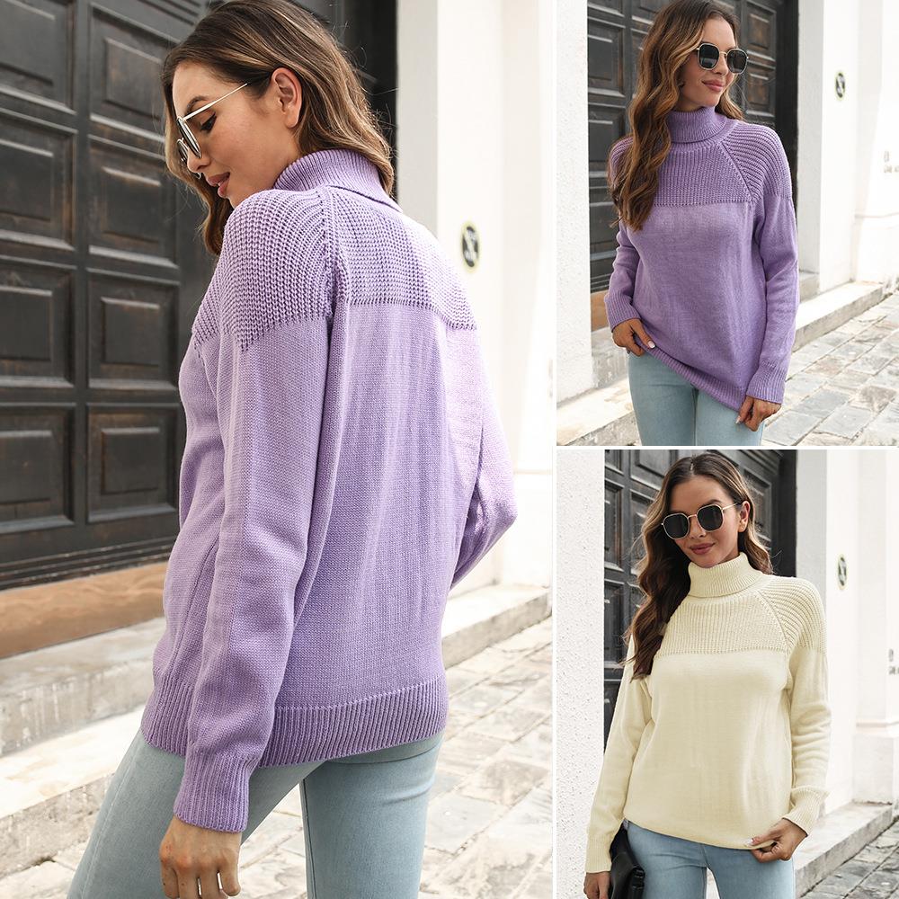 Raglan sleeve turtleneck sweater womens loose long sleeve