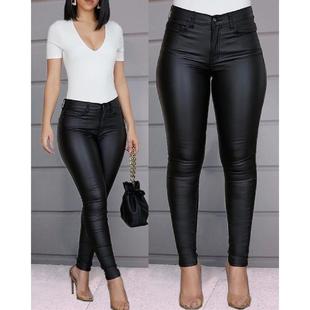 sexy pants casual womens skinny color Solid leather