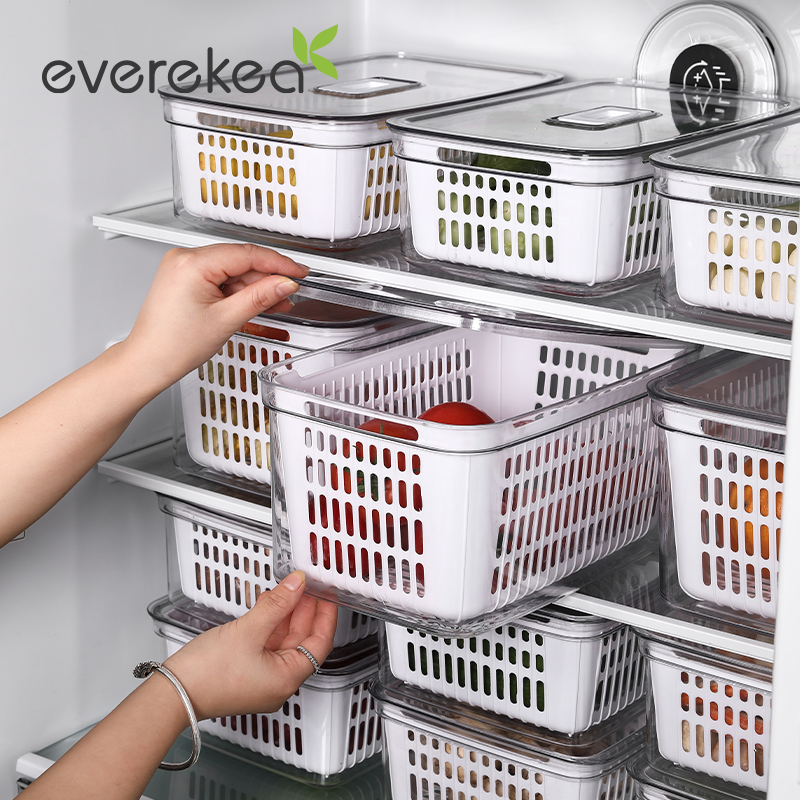 森盛厨房日式带沥水筐冰箱收纳盒