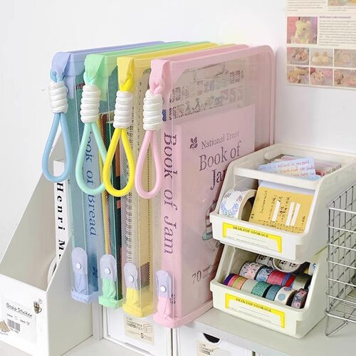 糖果色ins文件袋A4手提拎书袋拉链式资料试卷收纳袋考试专用袋子