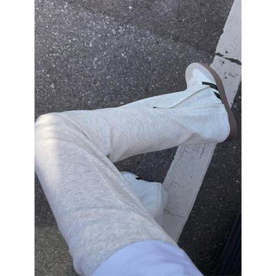 2025年秋冬季新款加绒加厚美式侧拉链微喇卫裤男款垂坠感弯刀裤子