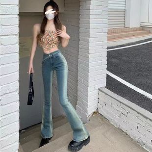 显瘦裤 李李服饰加绒低腰紧身腰带微喇牛仔裤 修身 新款 子 女2025冬季