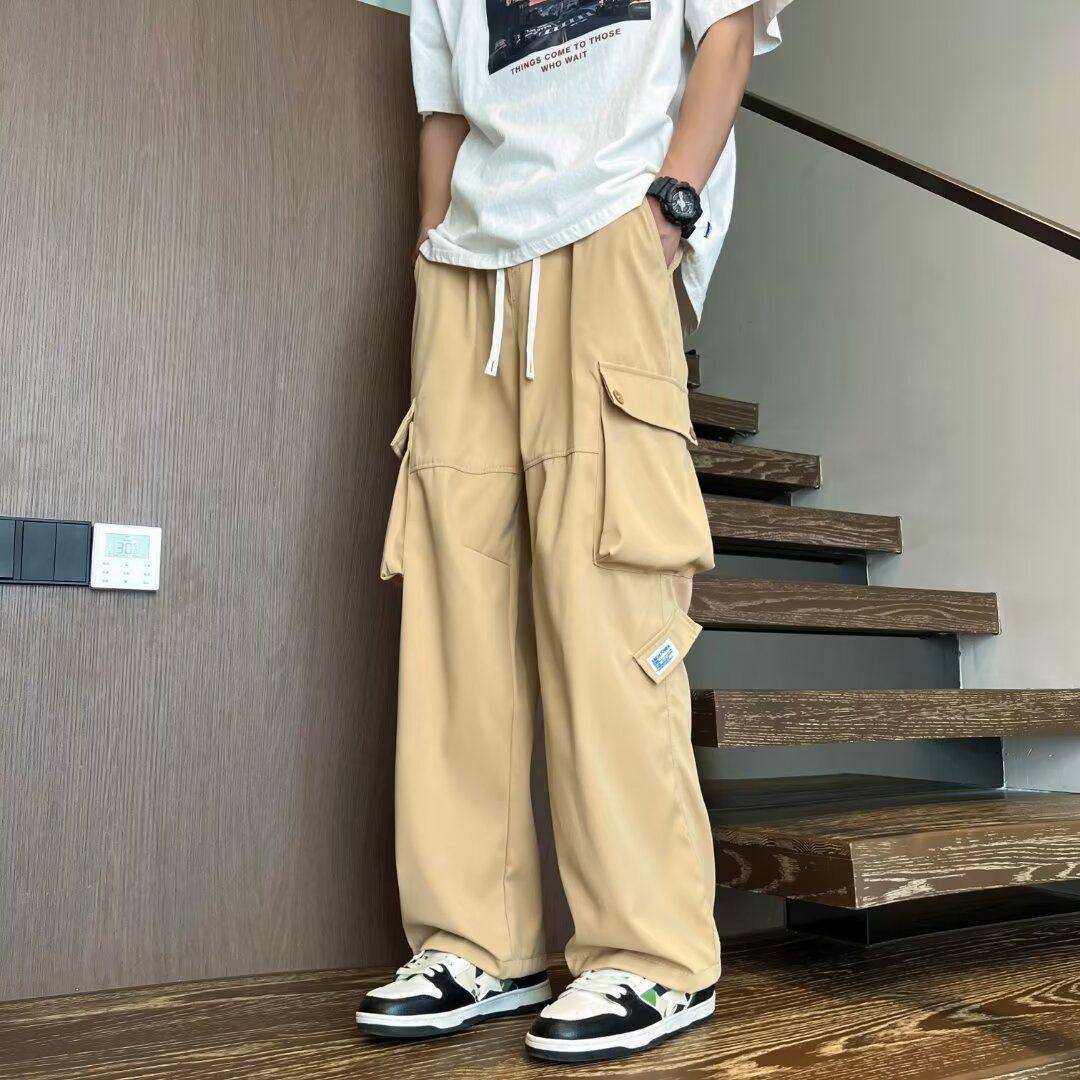 裤子男款美式ins潮牌多口袋工装裤男夏季宽松直筒阔腿裤休闲长裤,男装,休闲裤,淘宝优惠券,粉丝福利购,淘宝优惠卷