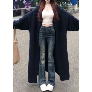 紧身阔腿显瘦百搭长裤 御姐范复古腰带微喇叭牛仔裤 女春秋弹力修身