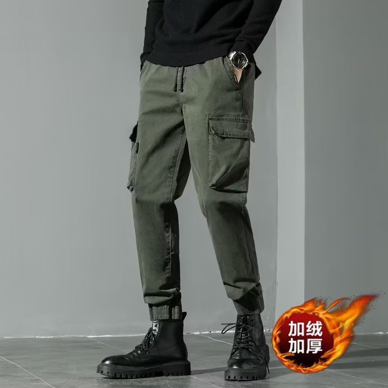 2025年新款工装裤休闲裤子痞帅炸街男士秋冬加厚加绒卫裤男款修身