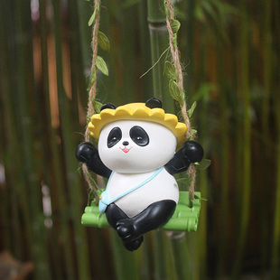 熊猫荡秋千创意摆件庭院户外花园阳台树上装饰挂可爱卡通仿真动物