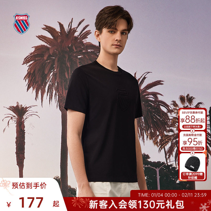 KSWISS盖世威T恤男  夏季微弹时尚百搭印花运动休闲短袖109880