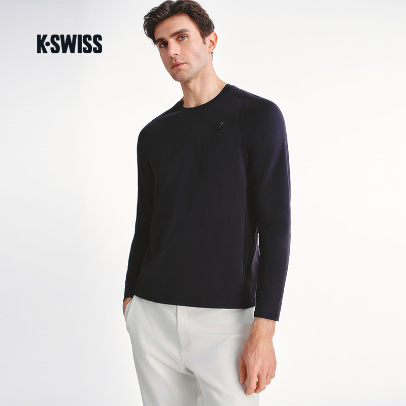 KSWISS盖世威T恤男新款舒适简约时尚百搭针织长袖运动上衣1011471