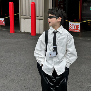 男童冬季加绒衬衫送领带百搭儿童保暖打底衫学院风男孩韩版上衣潮