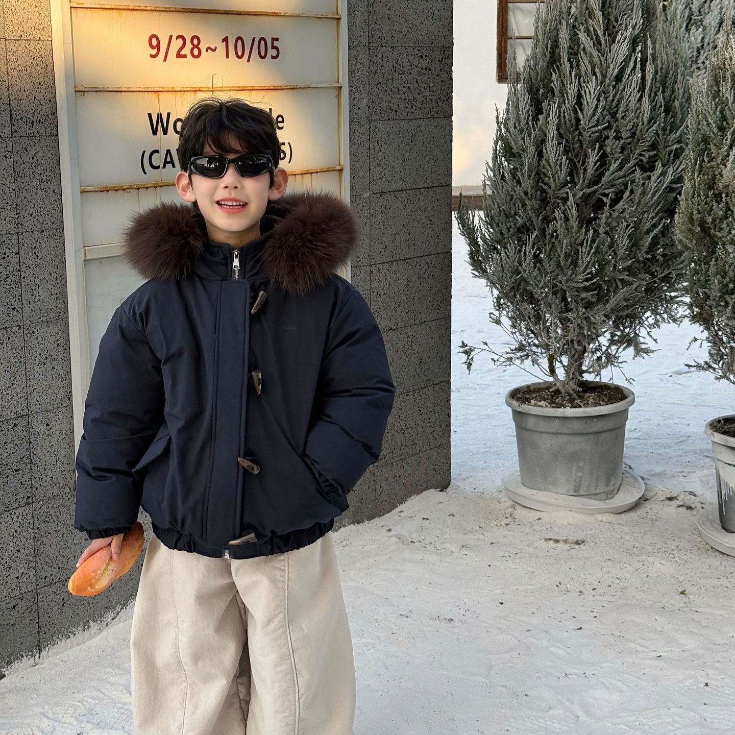 2025冬季新款韩版男童韩系大毛领派客服男童保暖棉服面包服潮