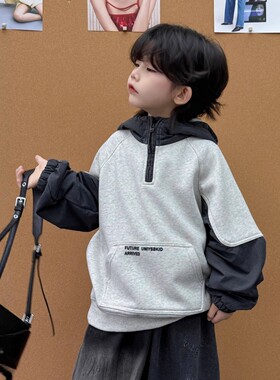 2025年冬季新款儿童卫衣加绒加厚连帽上衣男童中童宽松洋气上衣潮