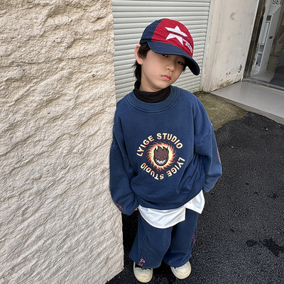 男童加绒卫衣套装一体绒儿童衣服