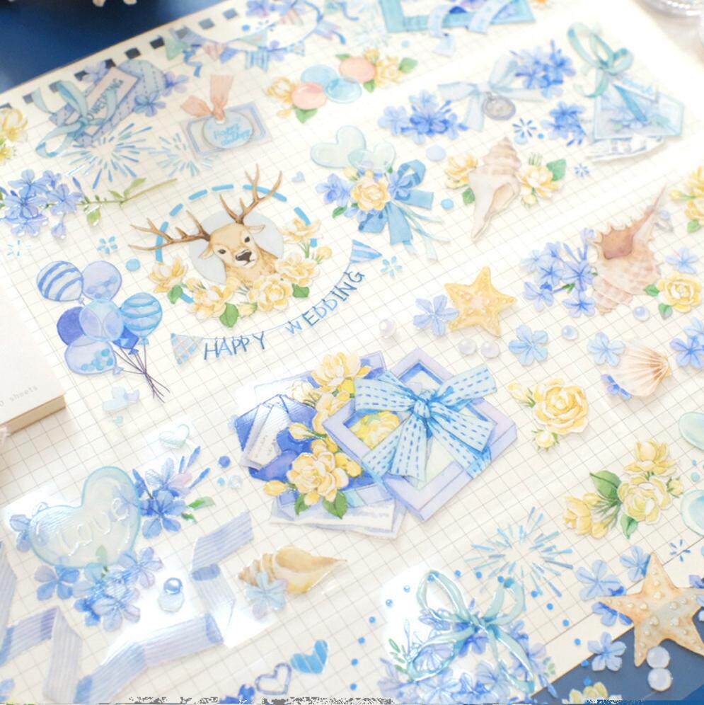 胶带循环分装 吾心原创 蓝海琼鹿幻晶石星河清宁柠夏 DIY手帐 pet