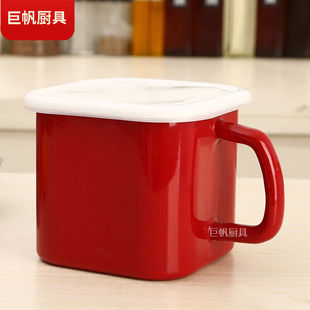 搪瓷方形饭盒带盖保鲜盒泡面碗厚实泡面杯电磁炉煤气可加热红色