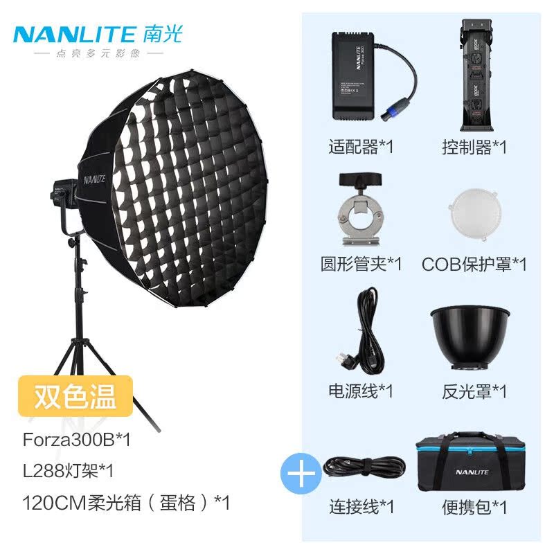 Nanlite南光Forza300B双色温可调人像摄影补光灯影视外拍视频led
