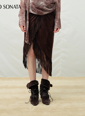 【新款】Cello Sonata 25秋 西部不规则麂皮流苏半裙复古半身裙女