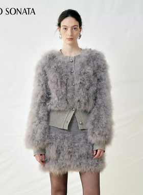 【新款】Cello Sonata 25冬 火鸡毛拼接罗纹针织皮草外套夹克