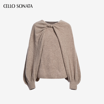 【新款】Cello Sonata 25冬 法式咖色不规则全羊毛斗篷上衣针织衫