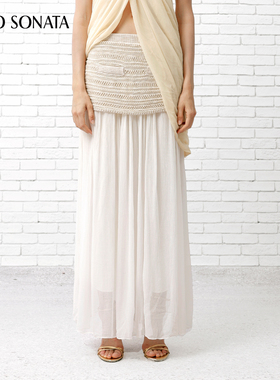 Cello Sonata夏日胶囊系列 度假风金黄色系针织裙子拼纱半裙