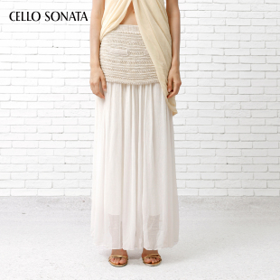 Cello 度假风金黄色系针织裙子拼纱半裙 Sonata夏日胶囊系列