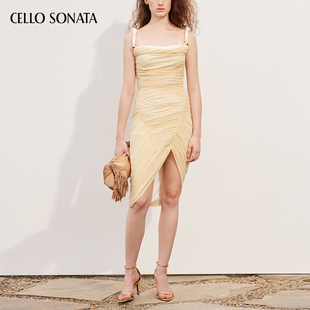 撞色褶皱针织修身 春夏新品 连衣裙吊带裙 Sonata Cello