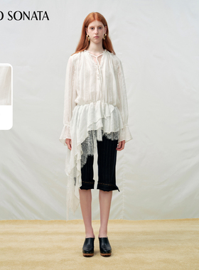 【沈月同款】Cello Sonata 25秋 白色设计感木耳边不对称连衣裙女
