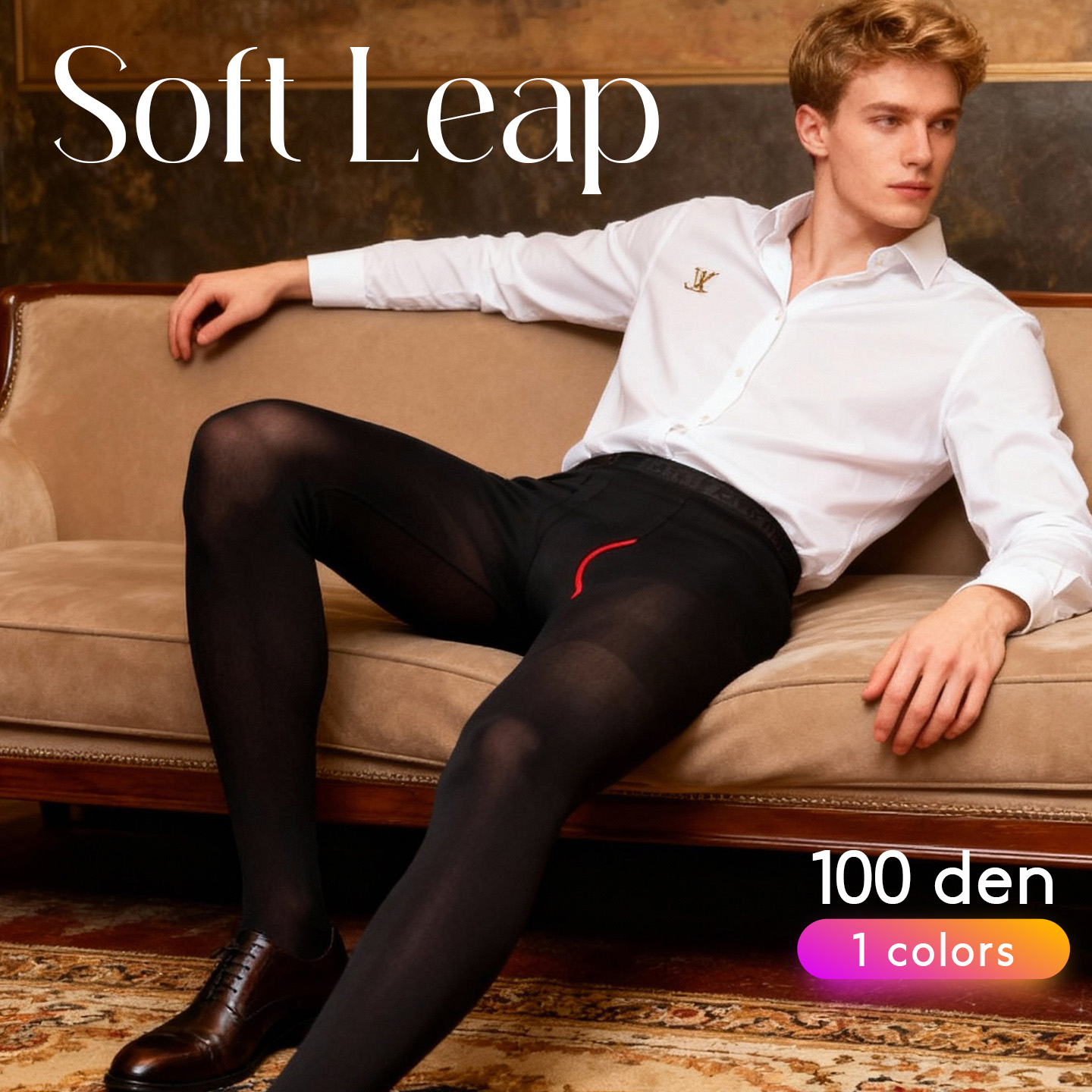 SoftLeap日本进口男款丝袜前开门连裤袜保暖秋裤紧身裤运动打底裤