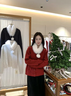 配毛毛围脖 冬日女友感 跨年好运红麻花保暖毛衣 大爆款 满分