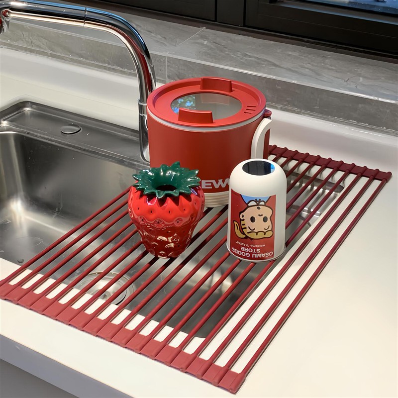 厨房水槽沥水架洗碗池碗盘碟杯收纳篮水池卷帘台面置物折叠沥水架
