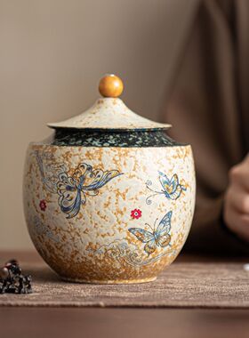 复古陶瓷茶叶罐茶具摆件密封罐家用收纳储存罐绿茶普洱红茶储物罐