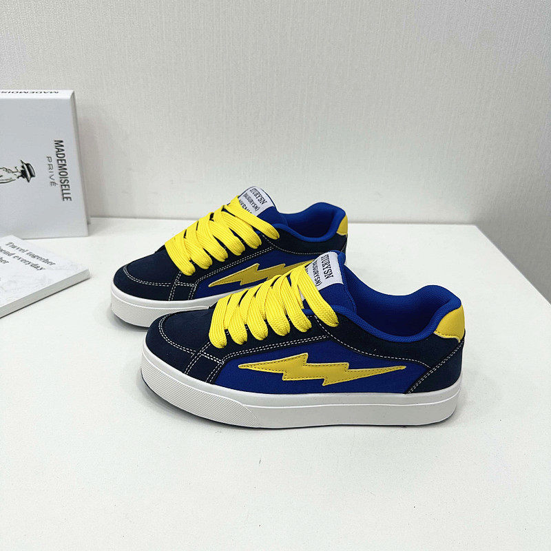 深蓝黄复仇风暴闪电帆布鞋ins街头潮流情侣款男女休闲运动滑板鞋,流行男鞋,休闲板鞋,淘宝优惠券,粉丝福利购,淘宝优惠卷