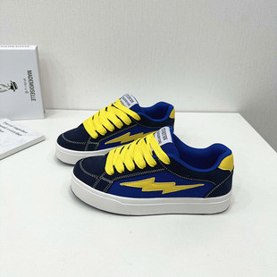 深蓝黄复仇风暴闪电帆布鞋ins街头潮流情侣款男女休闲运动滑板鞋