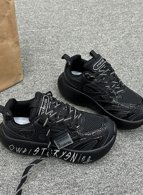 港风小众字母厚底增高黑色老爹鞋男ins2025新款学生情侣休闲鞋女