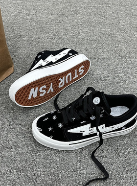 韩版百搭黑色帆布鞋ins潮学生秋冬款高颜值校园风德训滑板鞋2025