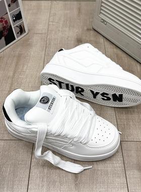 国潮原创厚底白色做旧闪电面包鞋ins韩版百搭春秋款休闲德训板鞋